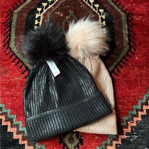 Black and Pink Pom Pom Beanies
